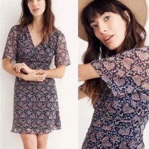 Madewell Orchard Blue and White Flutter Sleeve Mini Dress. Size 0